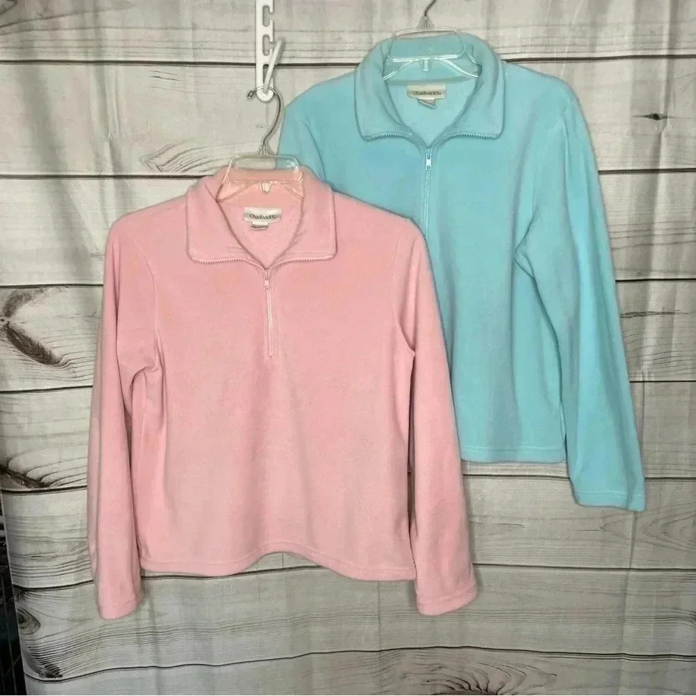 Chadwicks Womens Fleece Jackets Bundle Medium Pink Blue Full Zip Long Sleeved‎